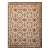 6x8 Aqua, Beige, Tan Color Hand Woven Aubusson Needlepoint Wool Traditional Oriental Rug
